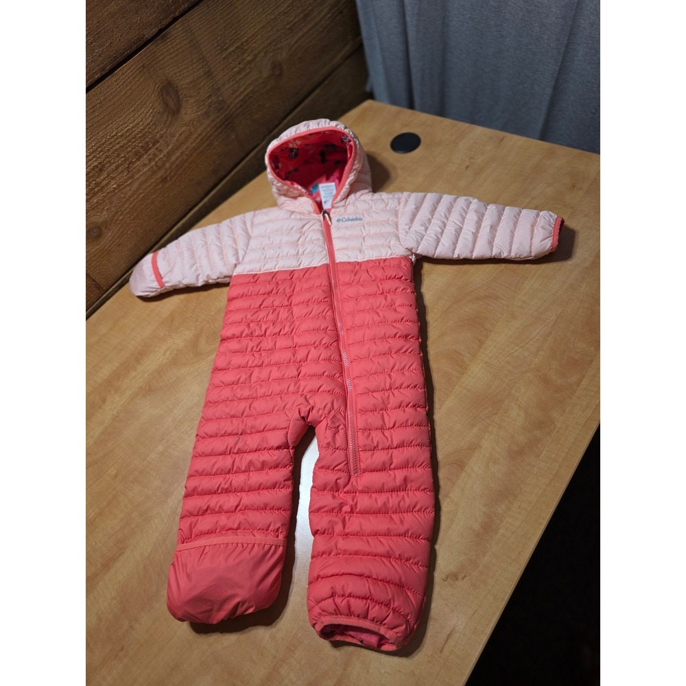 Columbia Infant Reversible Bunting Pink Coral Quilted Snowsuit 18-24 Months